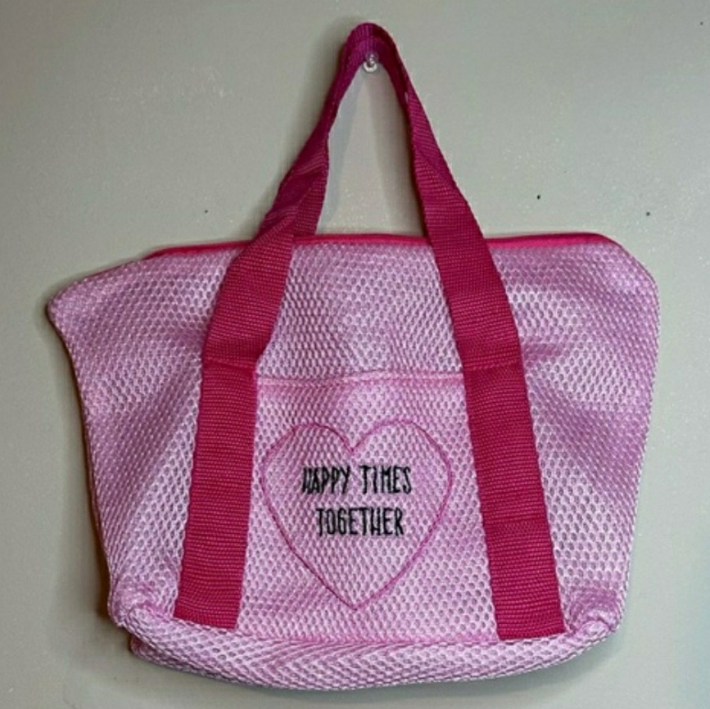 Pink Mesh Tote Bag 'Happy Times Together'
